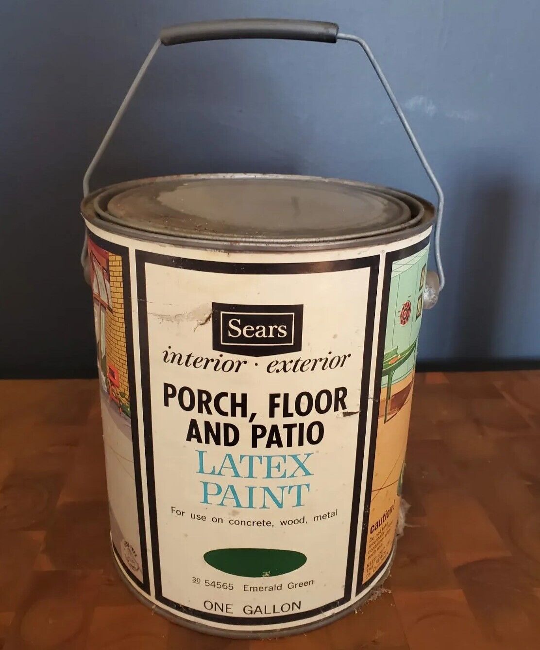 RARE Vintage 1960s Sears Gallon Paint Pail Emerald Green Full Can Advertising 