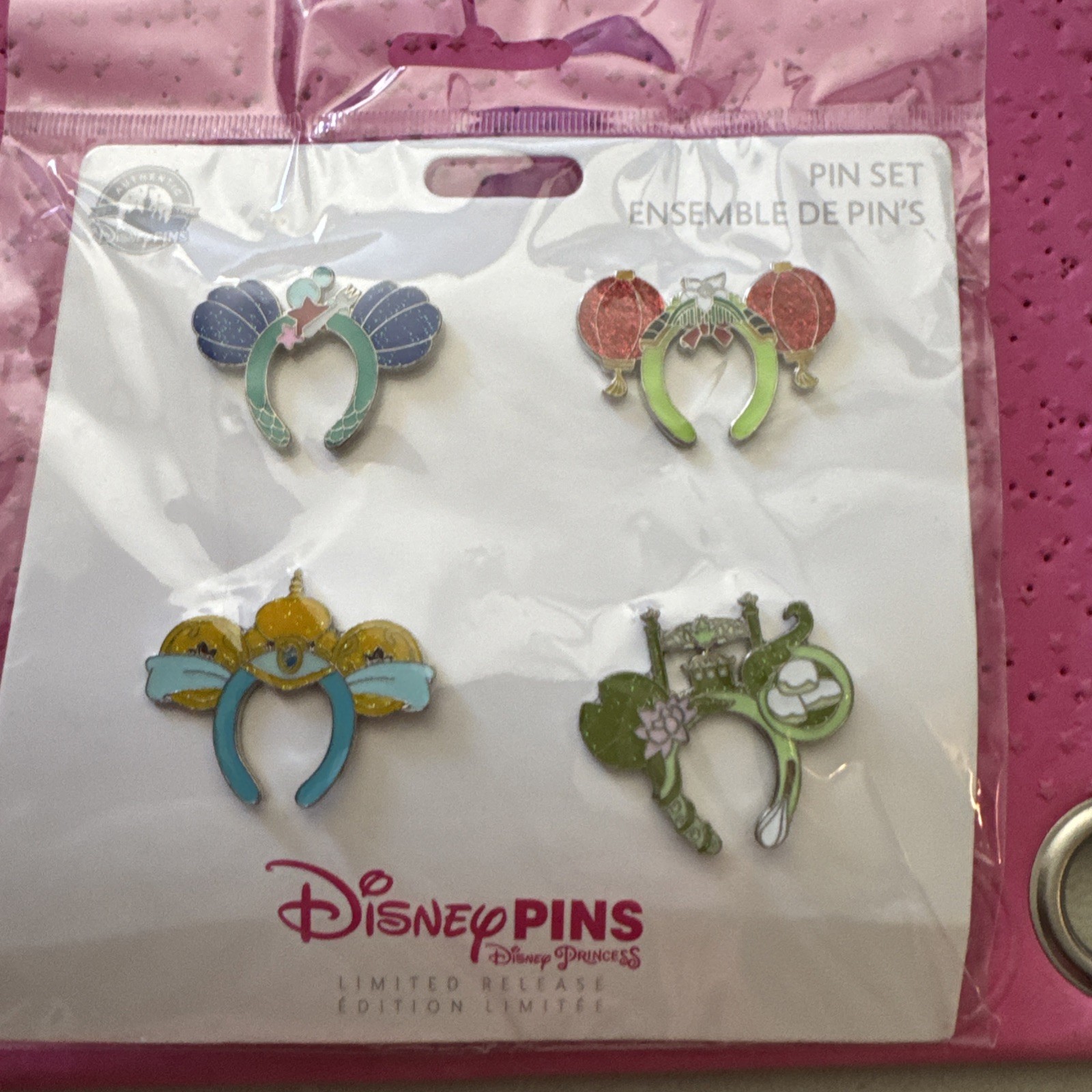 Disney Pin Set Princess Ear Headbands Arial Mulan Jasmine Tiana 4 Pin Set