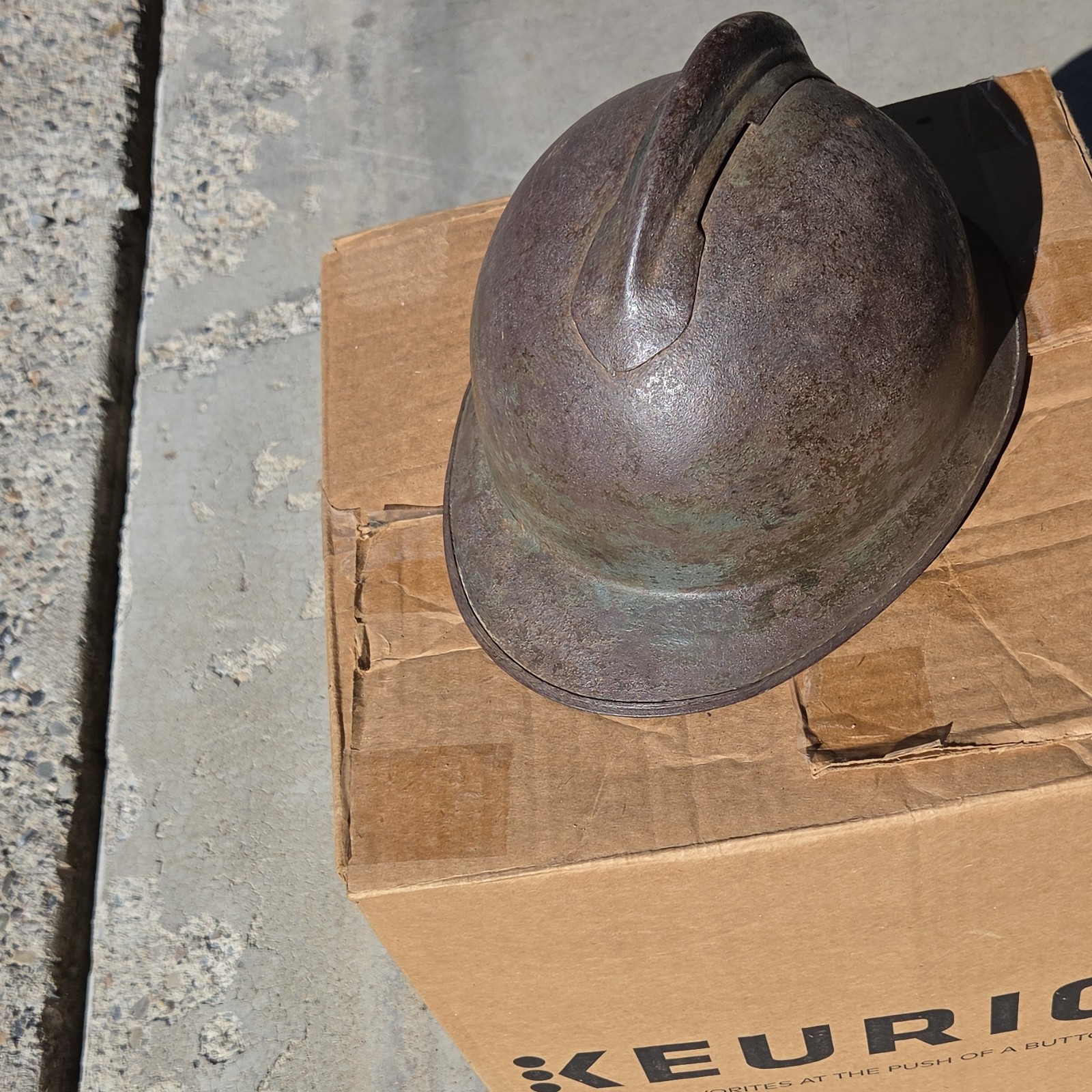 French-Style Adrian Steel Helmet w/ Crest Insignia, Vintage Militaria