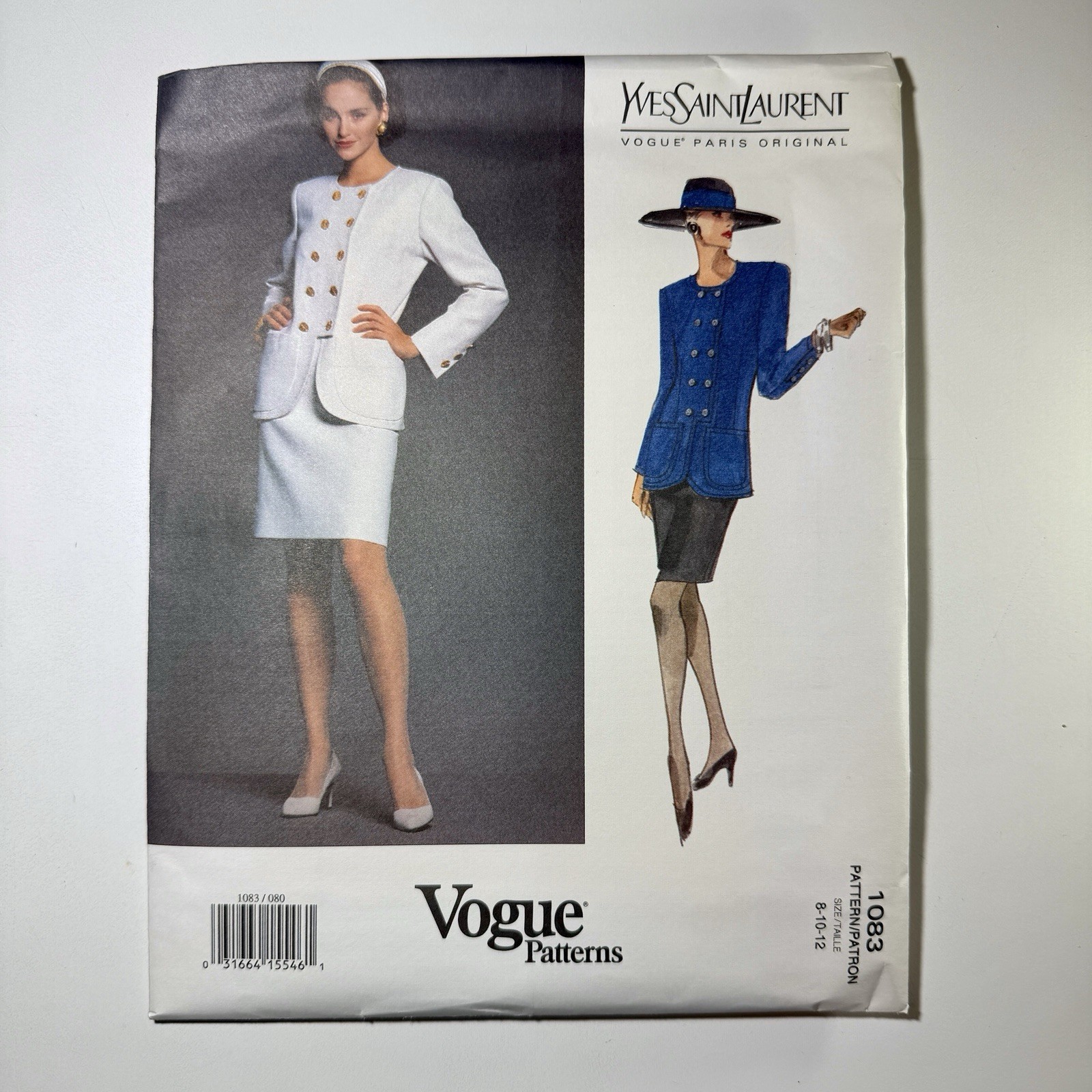 Vtg NEW Vogue 1083 YSL Paris Original Pattern Sz 8 10 12 Jacket Skirt Suit 90s