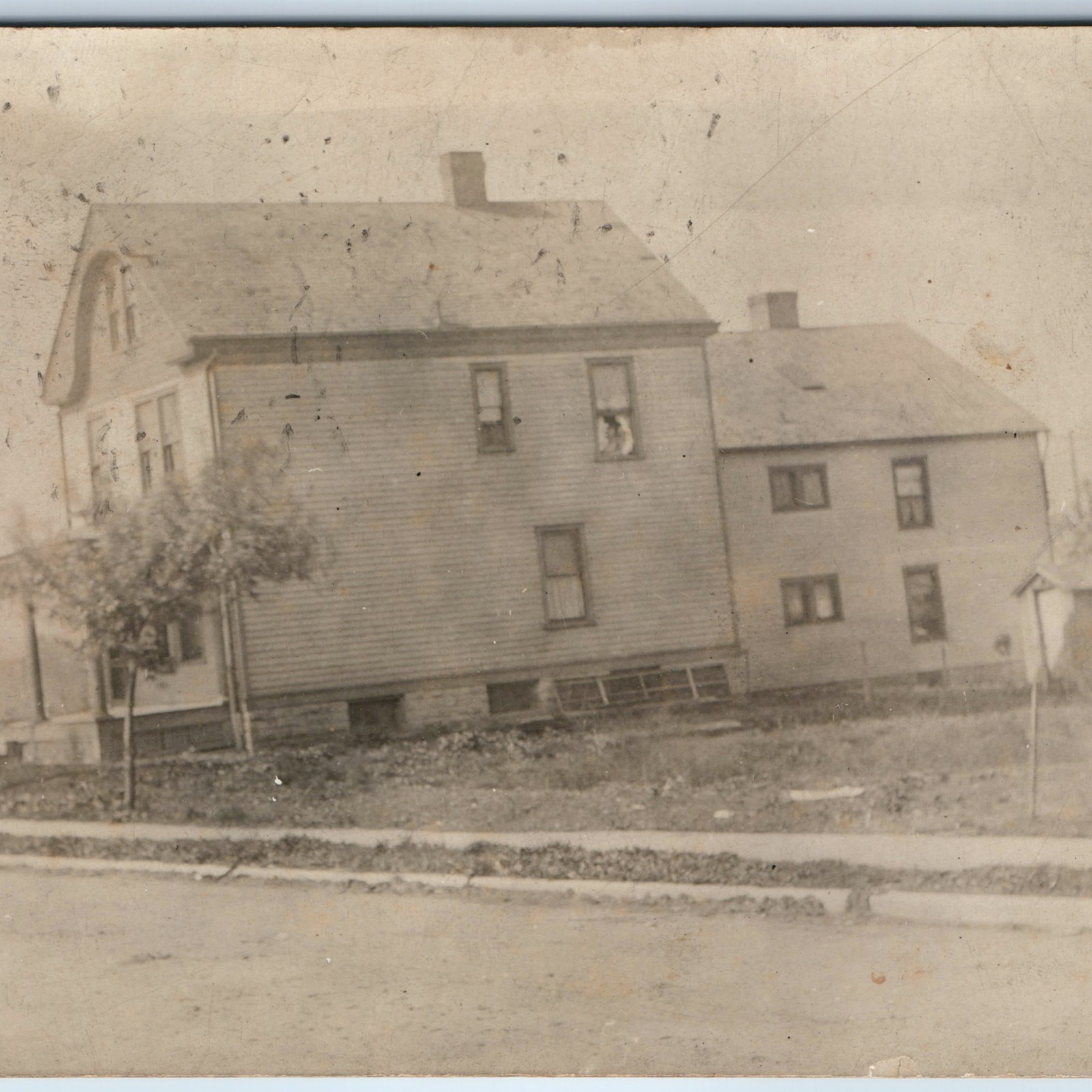 c1910s Large Victorian House RPPC Porch Sidewalk Street Real Photo Postcard