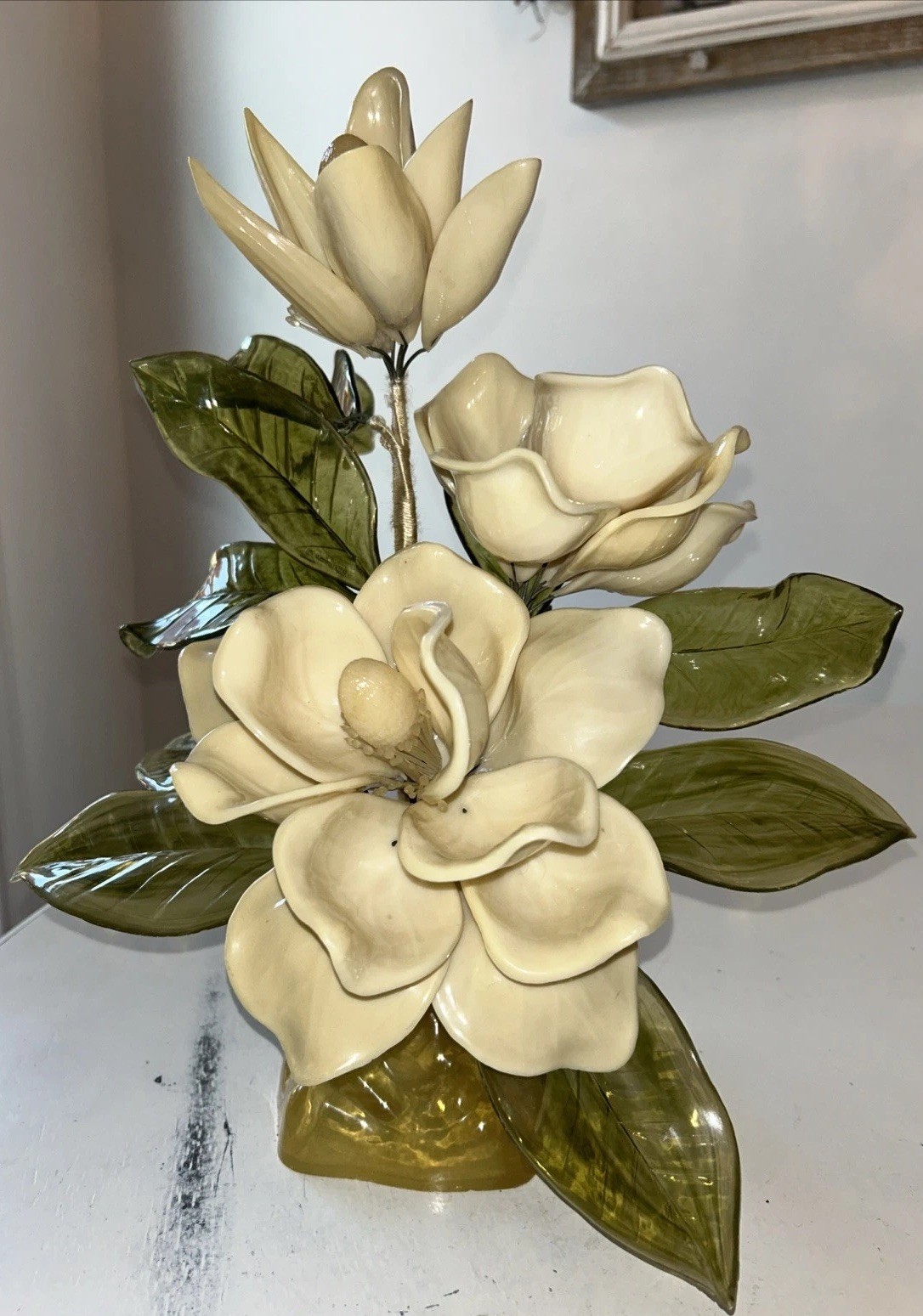 J Corelli 1967 Lucite Acrylic Flower Leaf Magnolia 14”Hx12”Lx11”W Italy MCM Sign