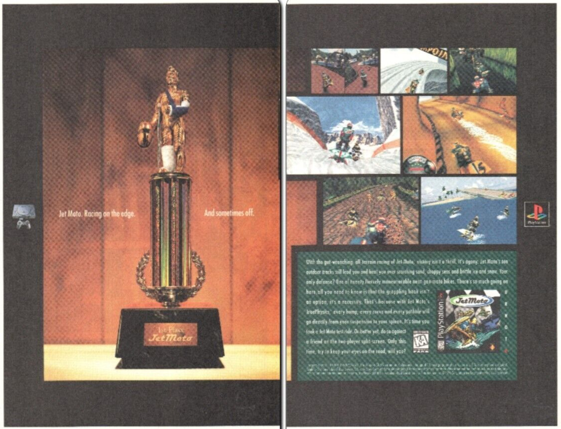 1997 JET MOTO PS1 Video Game PRINT AD WALL ART - RACE ON WATER, SNOW, MUD TRACKS