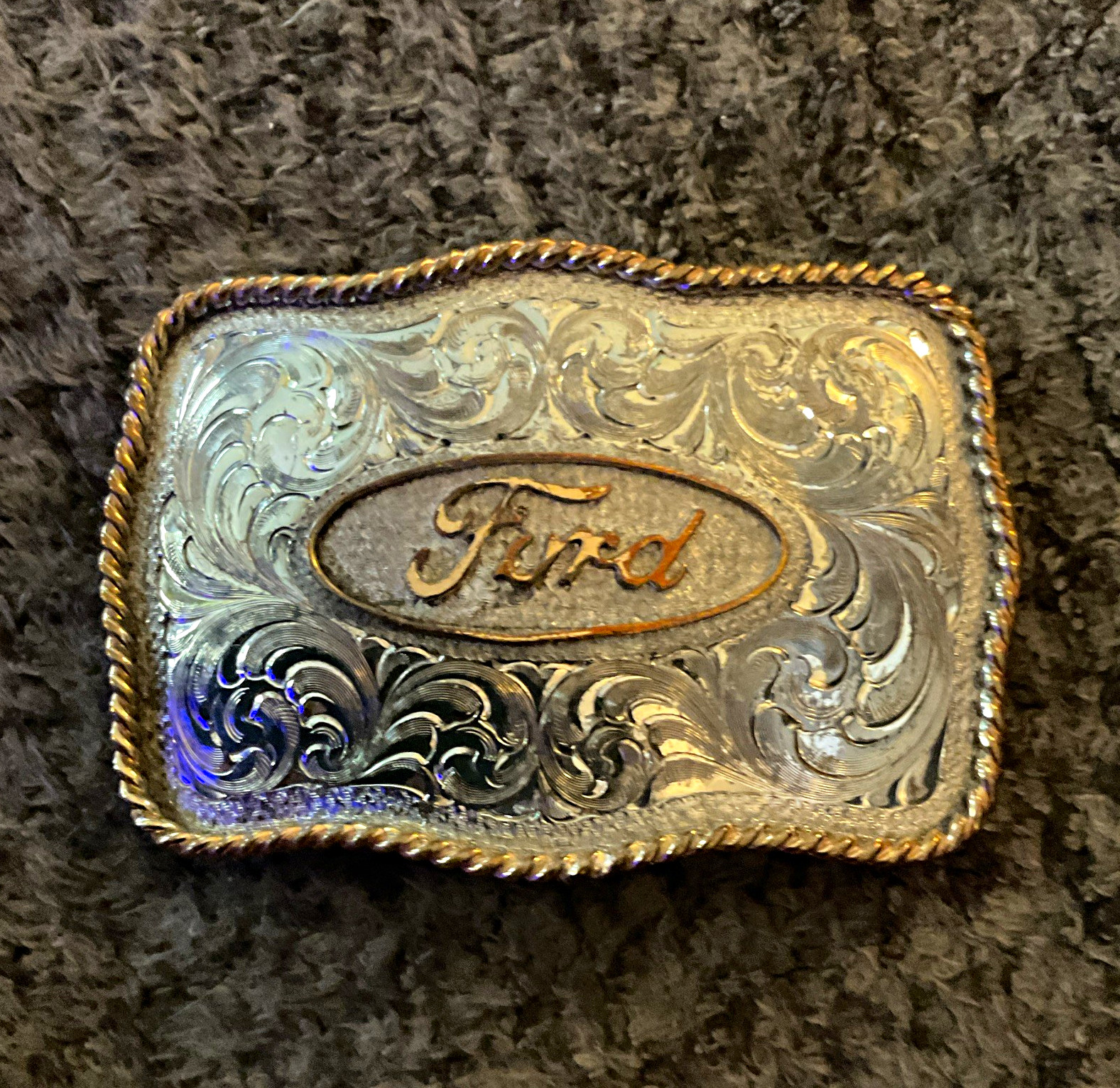 Vintage Ford Motor Co. Western Belt Buckle by Montana Silversmiths -SilverPlated