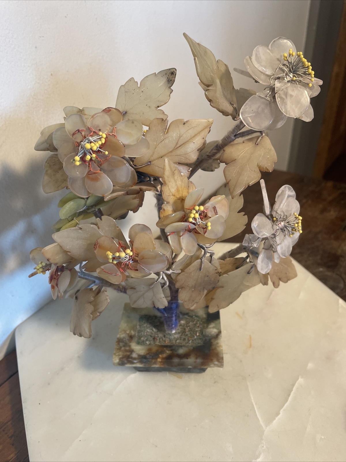 Beautiful 9” Jade Bonsai With Multi Colored Stones