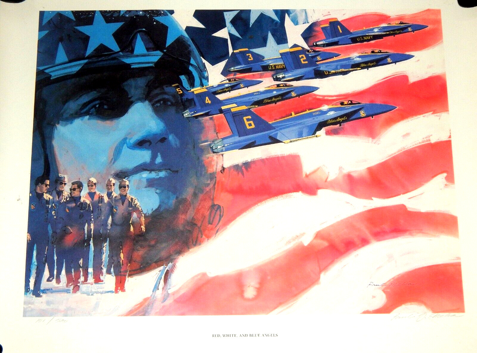 Blue Angels Signed & Numbered 151/500 Paul G. Melia Patriotic 26 x 30 Poster