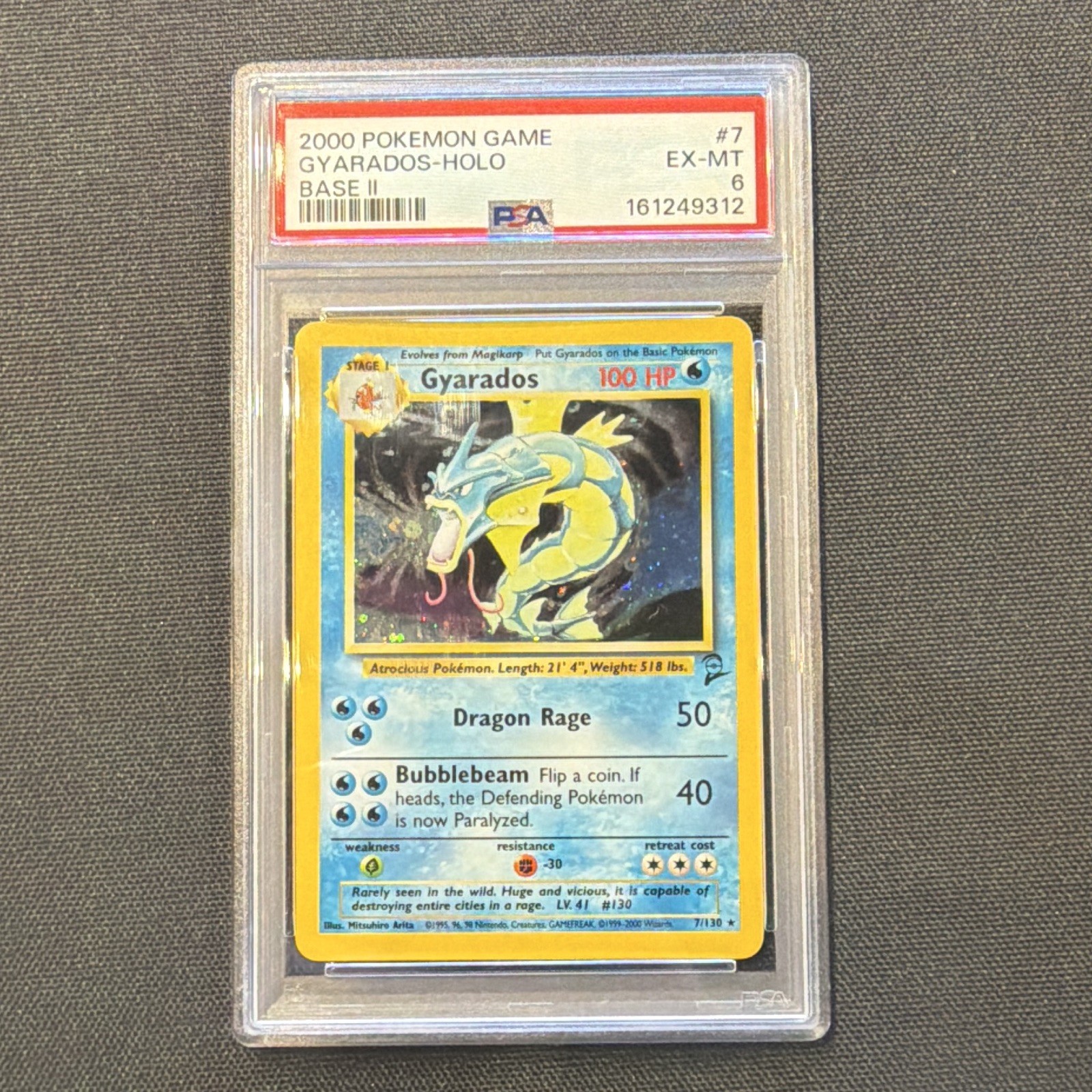 2000 Pokémon Base Set 2 Gyarados Holo #7/130 PSA 6 