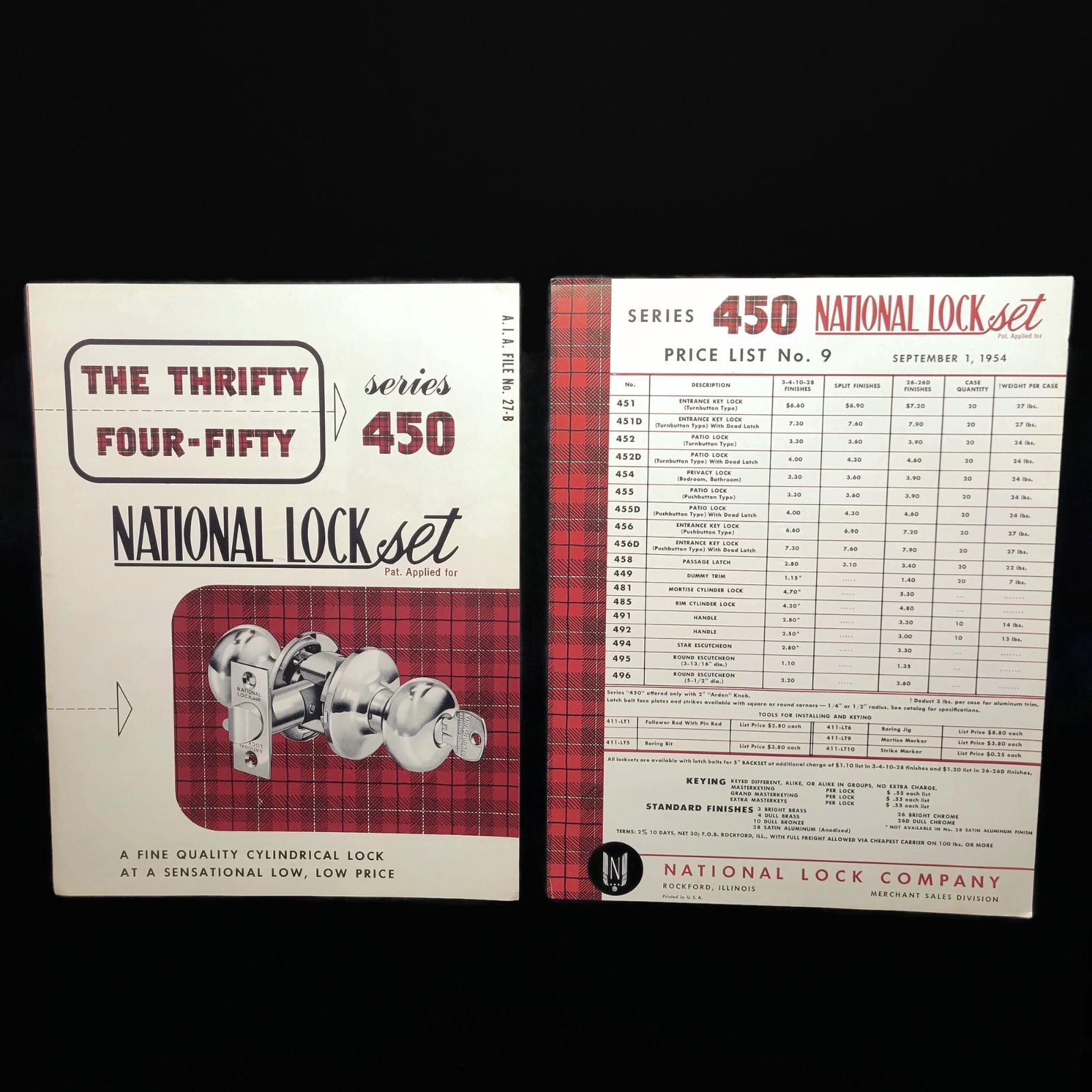 Vintage 1954 National Lock Set Series 450 Hardware Catalog & Prices Rockford IL