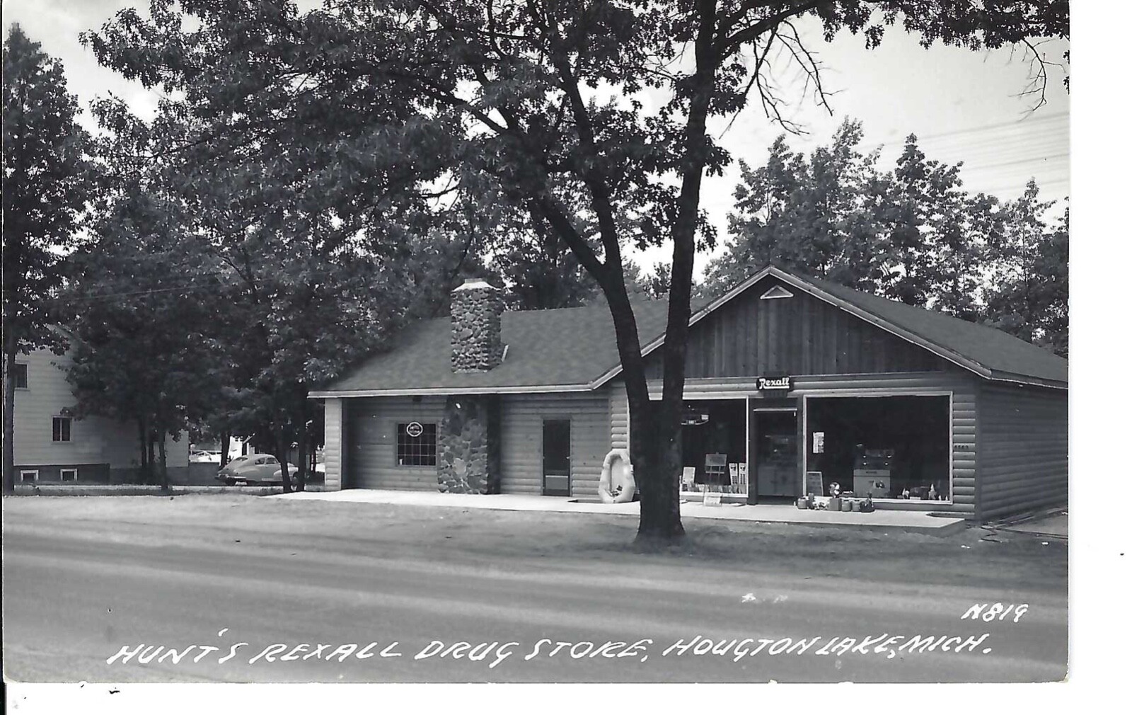 Real Photo Postcard Michigan Houghton Lake Hunt\'s Rexall Drug Store Ice Cream