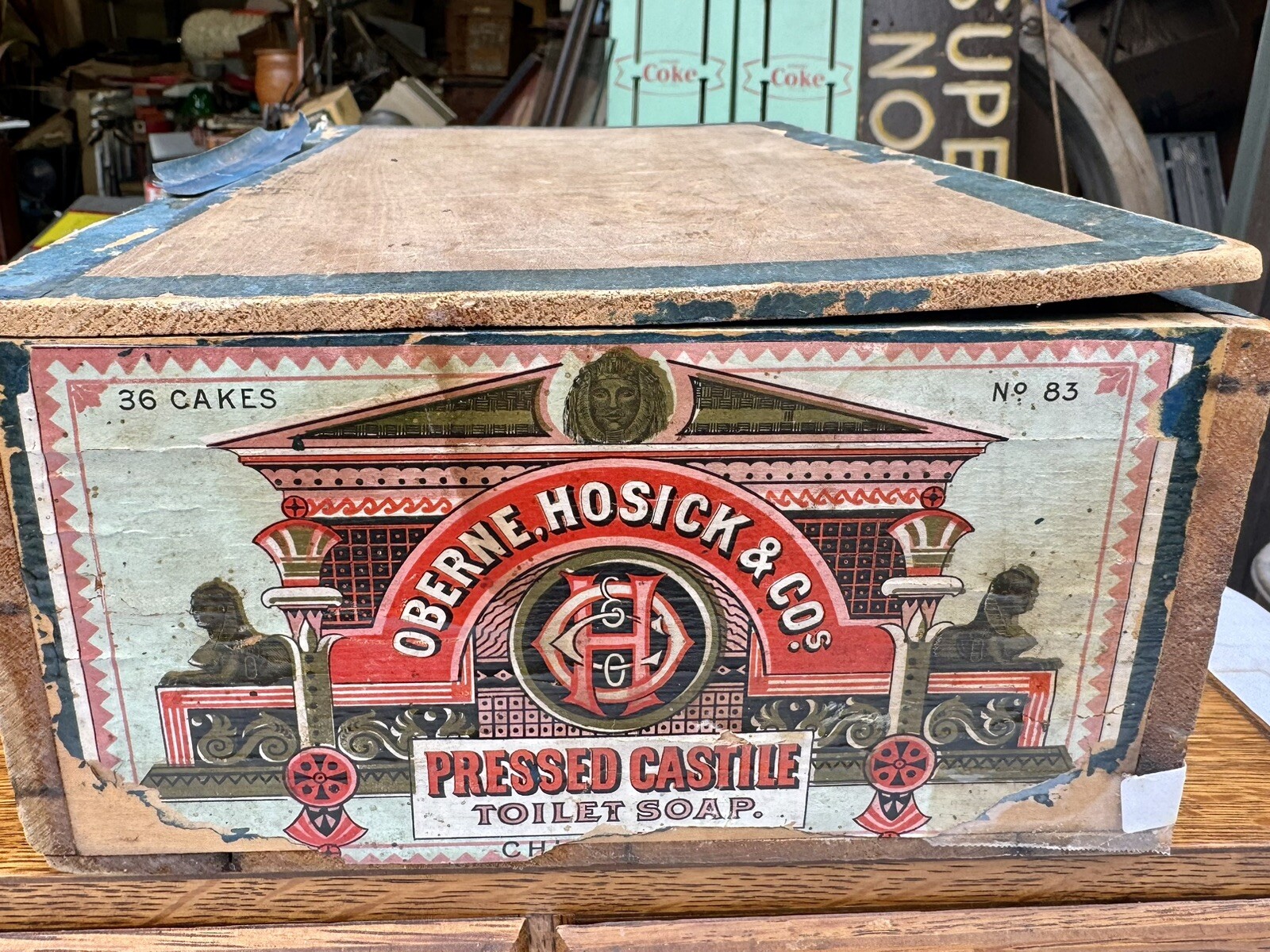 Oberne Hosick & Co. Chicago Pressed Casite Toilet Soap Store Display Wood Box Oberne Hosick & Co. Chicago Pressed Casite Toilet Soap Store Display Wood Box