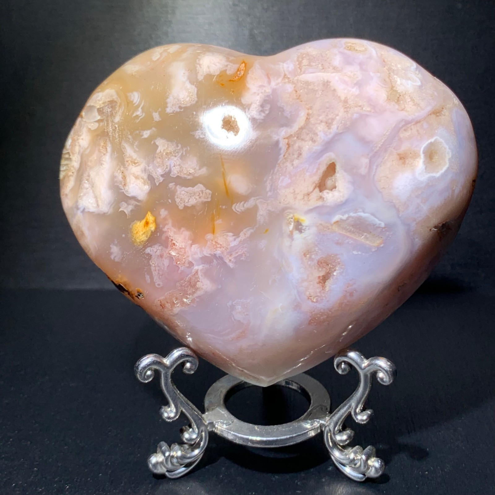 430g Rare Cherry Blossom Agate Quartz Crystal Heart Rough Gemstone Love Specime