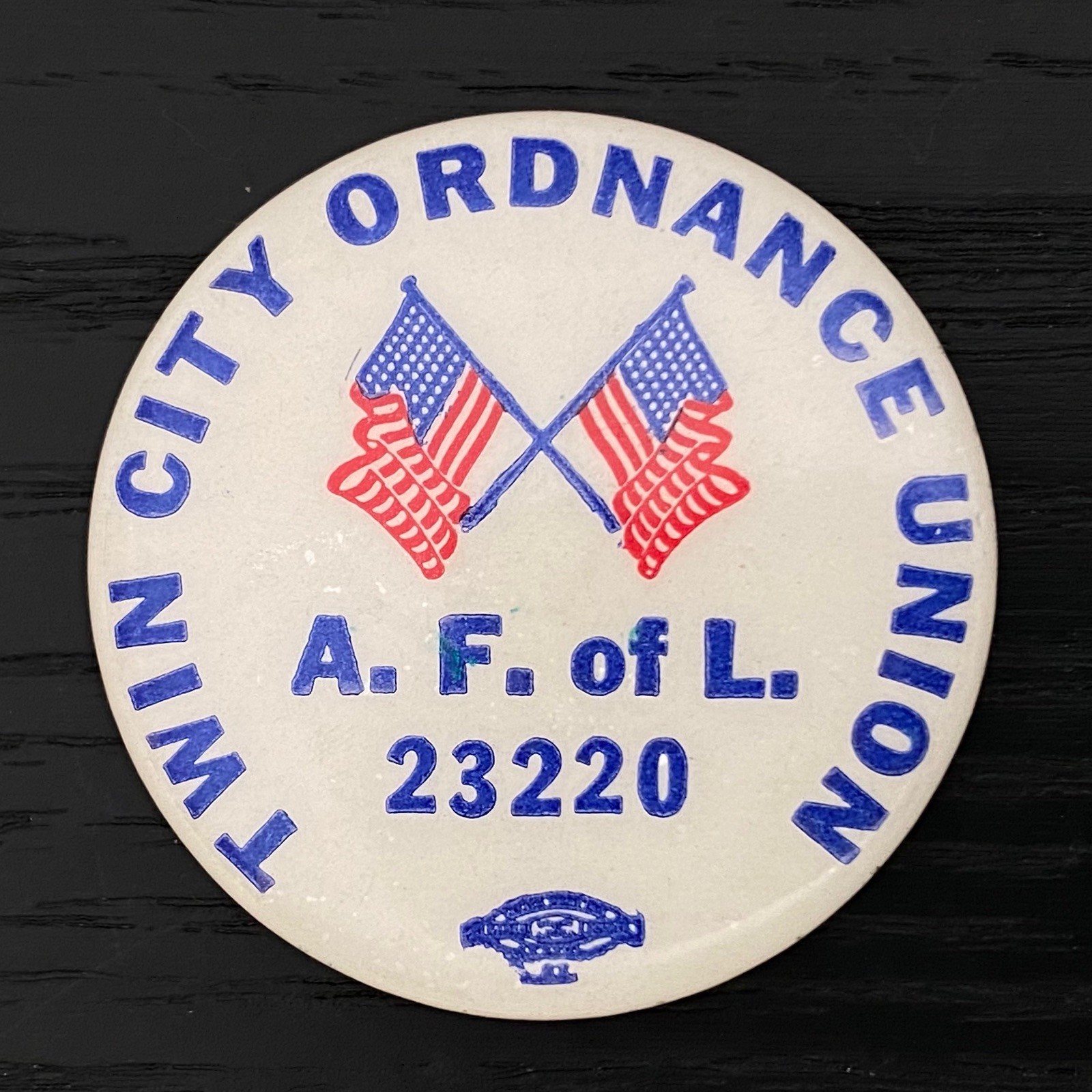 1940s Twin City Military Ordnance Pinback Button - WWII US Flags