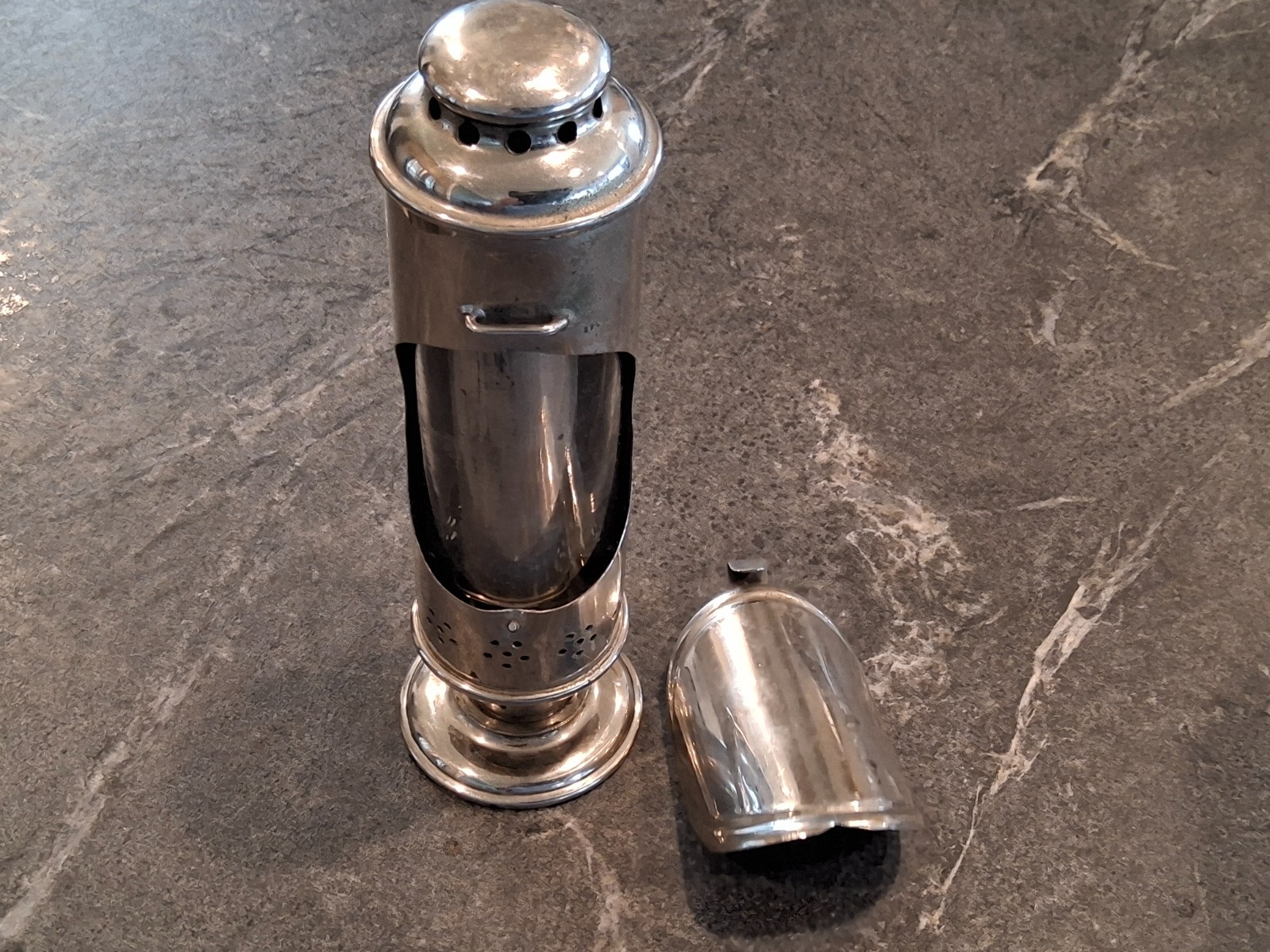 ANTIQUE 19TH CENTURY POCKET CANDLE LAMP LANTER NICKEL PLATED NICE ONE