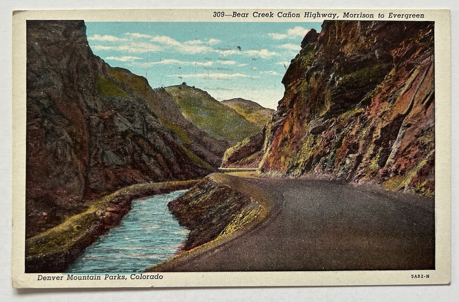 Bear Creek Canyon Highway Morrison Evergreen CO Postcard 1945 B6