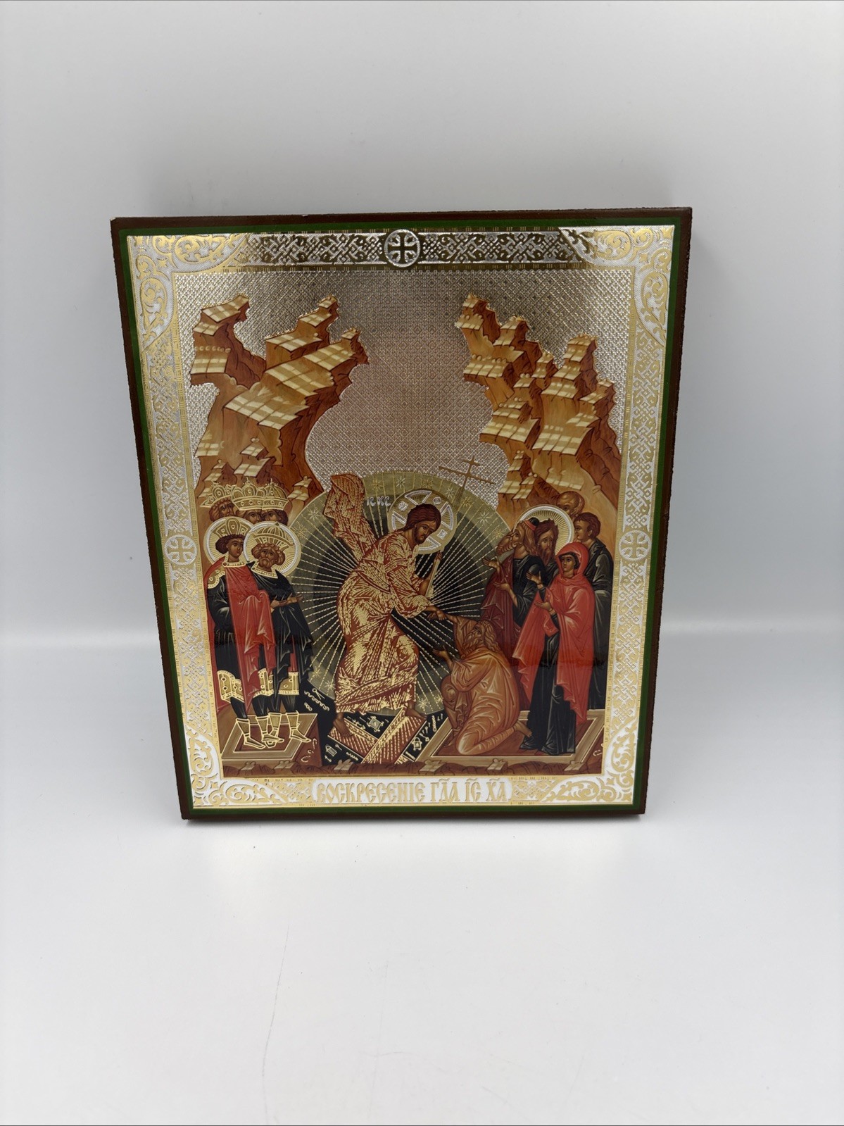 Russian Icon Gold Embossed Foil On Wood , Modern 8”x6-5/8”