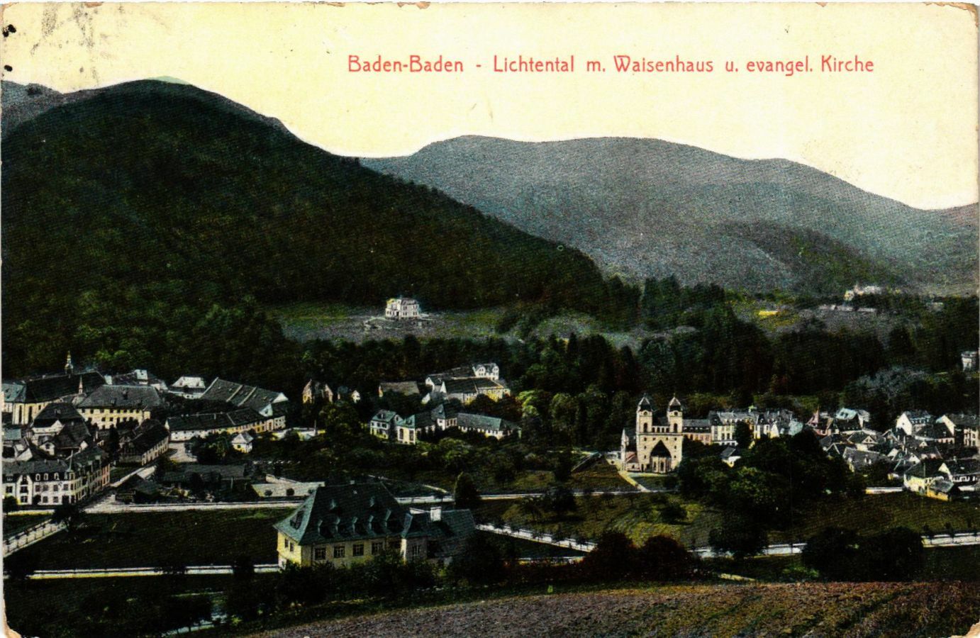 Old postcard Baden-Baden-Lichtental with orphanage GERMANY (889725)