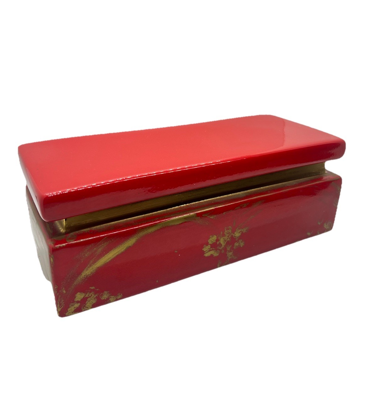 Rare 1980s JARU pottery California oxblood red Lidded Asian MCM Trinket Box 