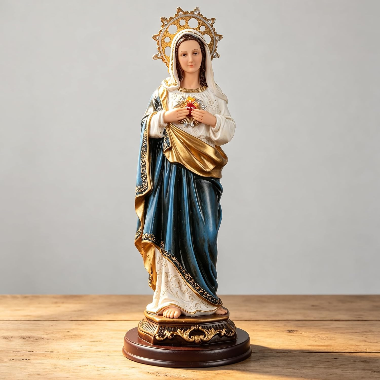 Immaculate Heart of Mary Statue, 12.4-Inch Resin Blessed Mother Figurines |