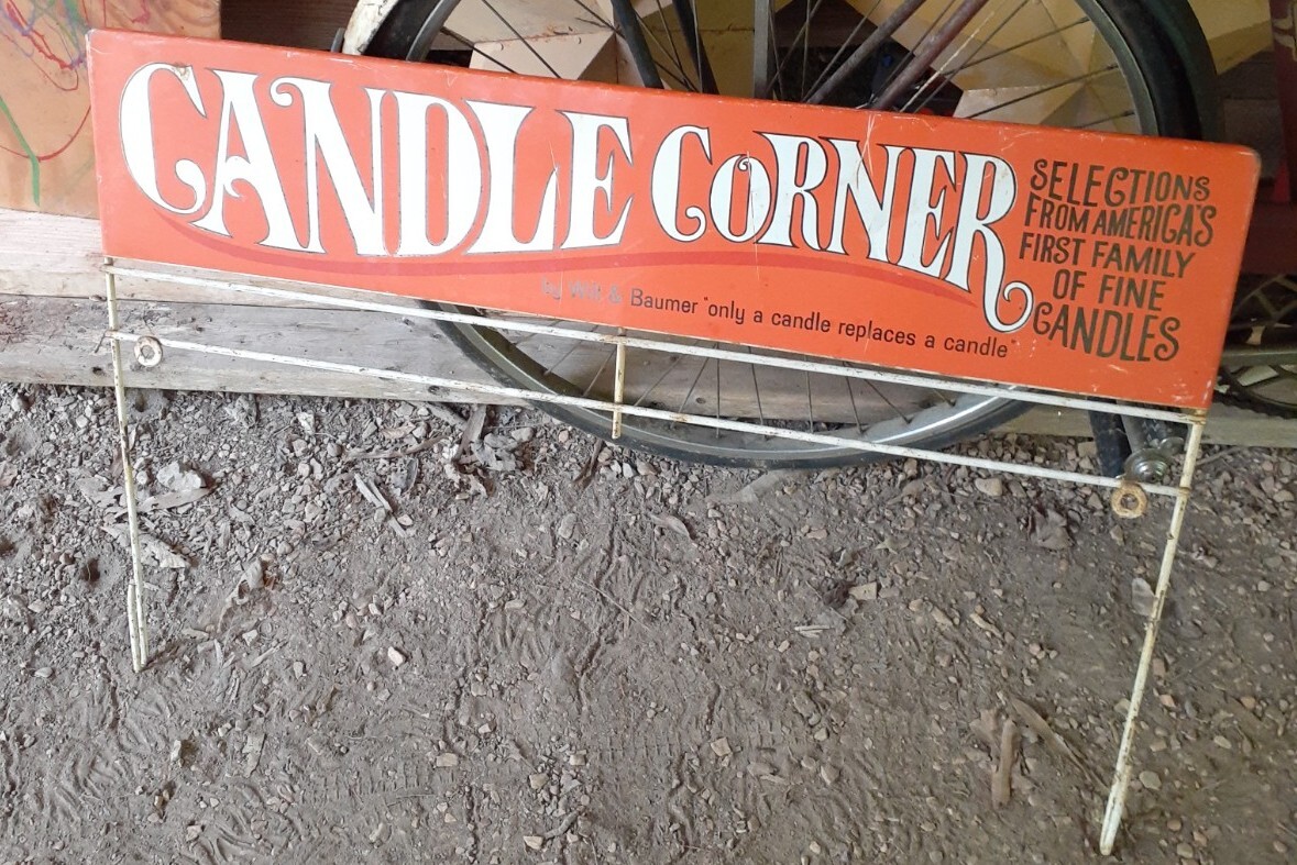 Rare Vintage candle corner advertisement door display sign by Will and Baumer