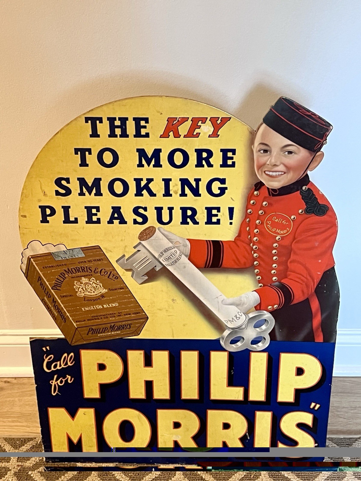 Vintage 1940s Philip Morris Cigarette Cardboard Sign Display Johnny 28\