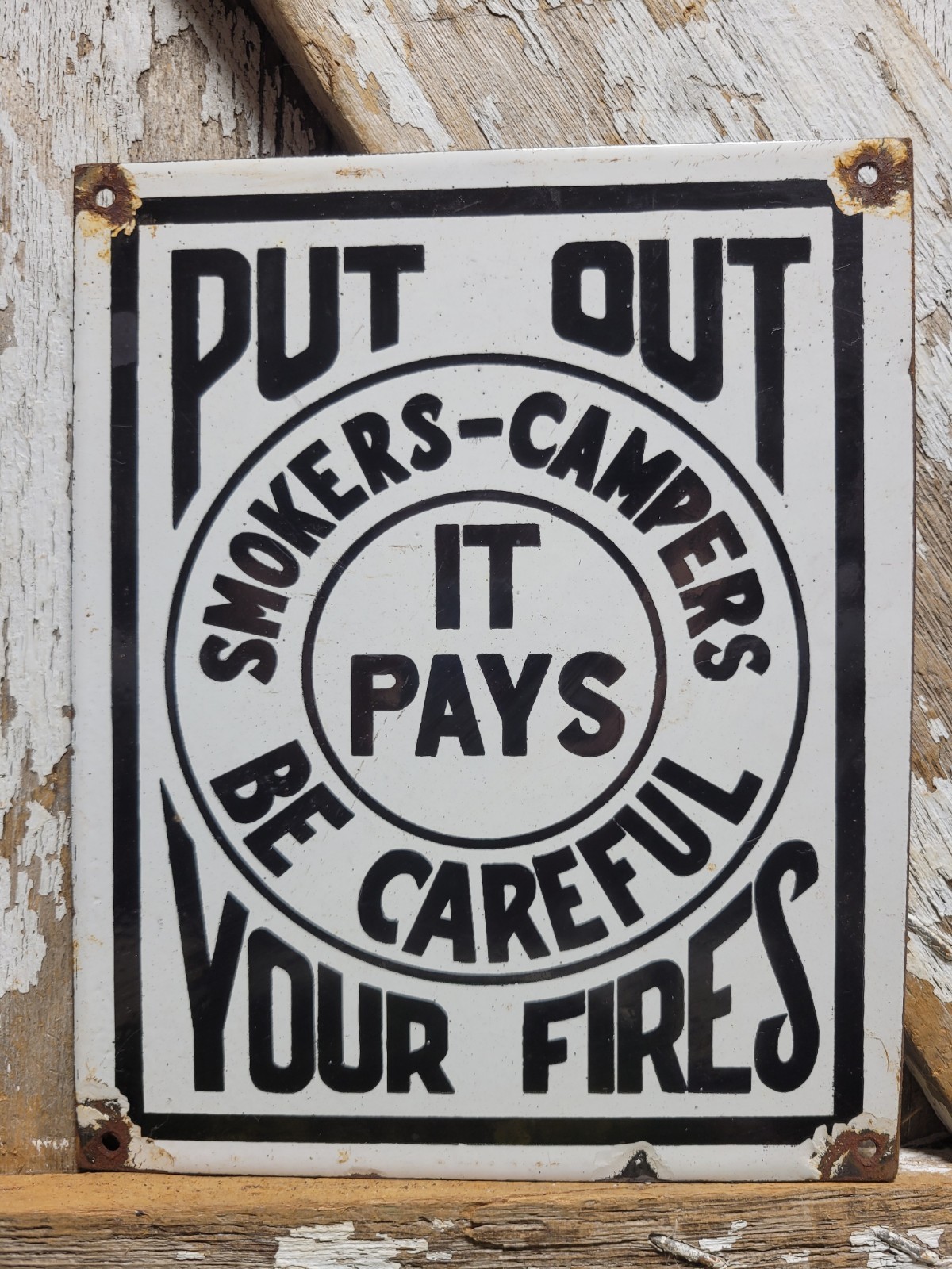 VINTAGE US FOREST SERVICE PORCELAIN SIGN OLD SMOKEY CAMPERS PUT OUT YOUR FIRES