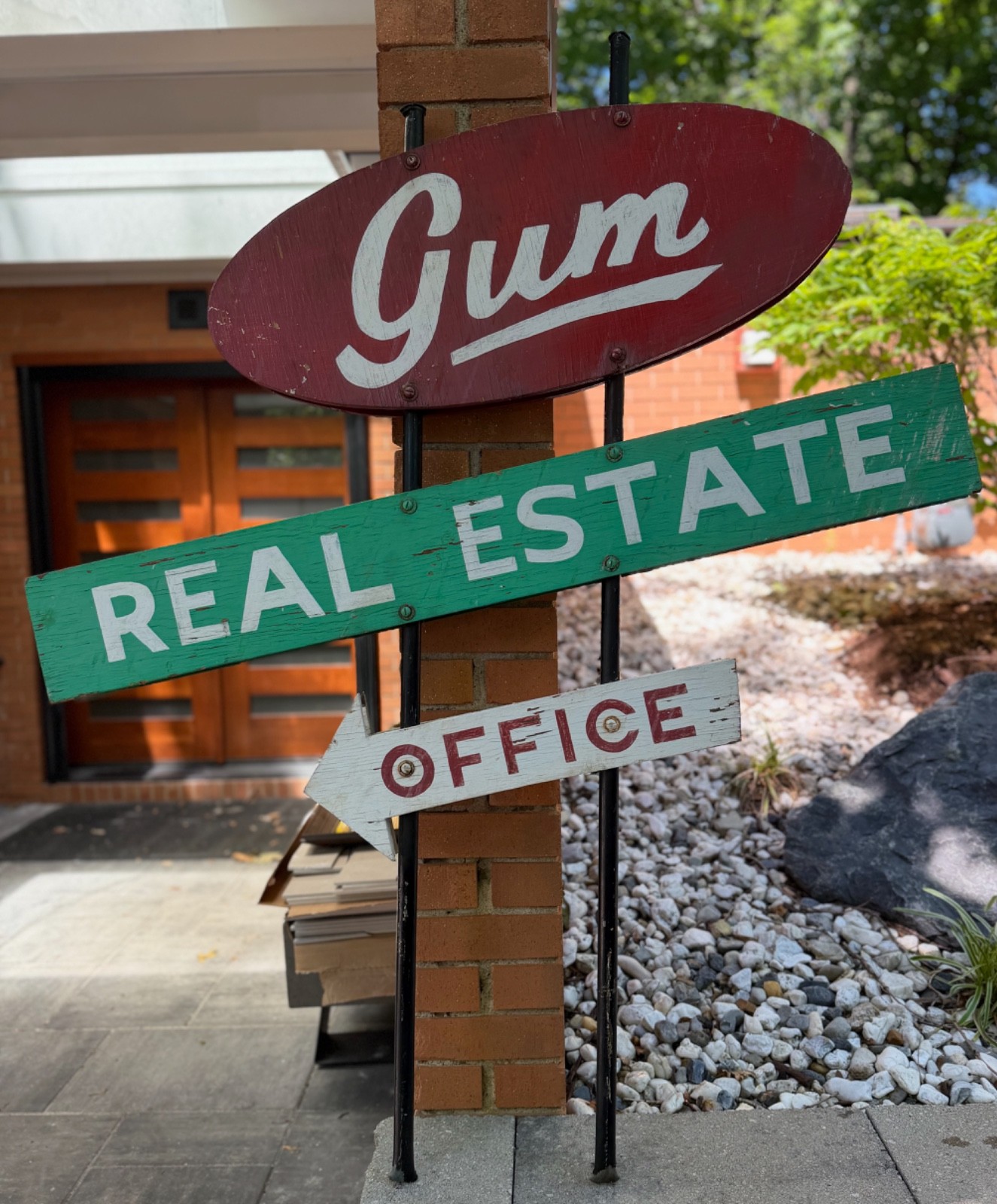 Vintage Gum Real Estate Wood Metal Sign Advertising Double Sided Modern Display