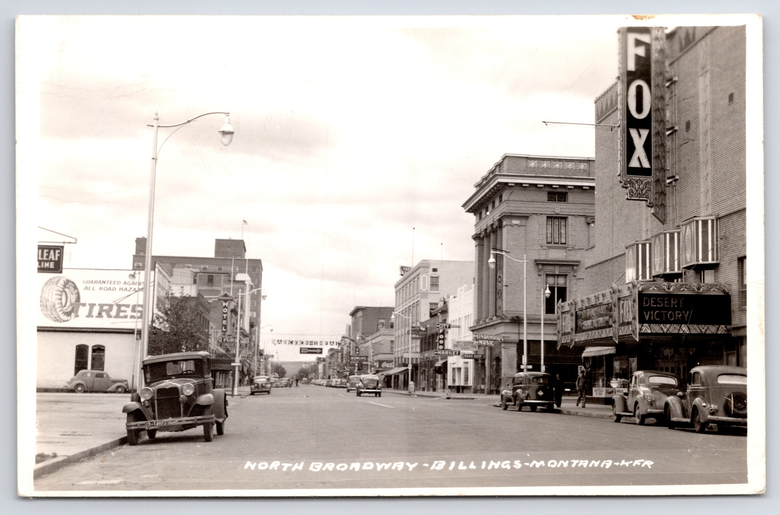 Billings Montana~North Broadway~Fox Theater: Desert Victory~Music~WWII 1944 RPPC