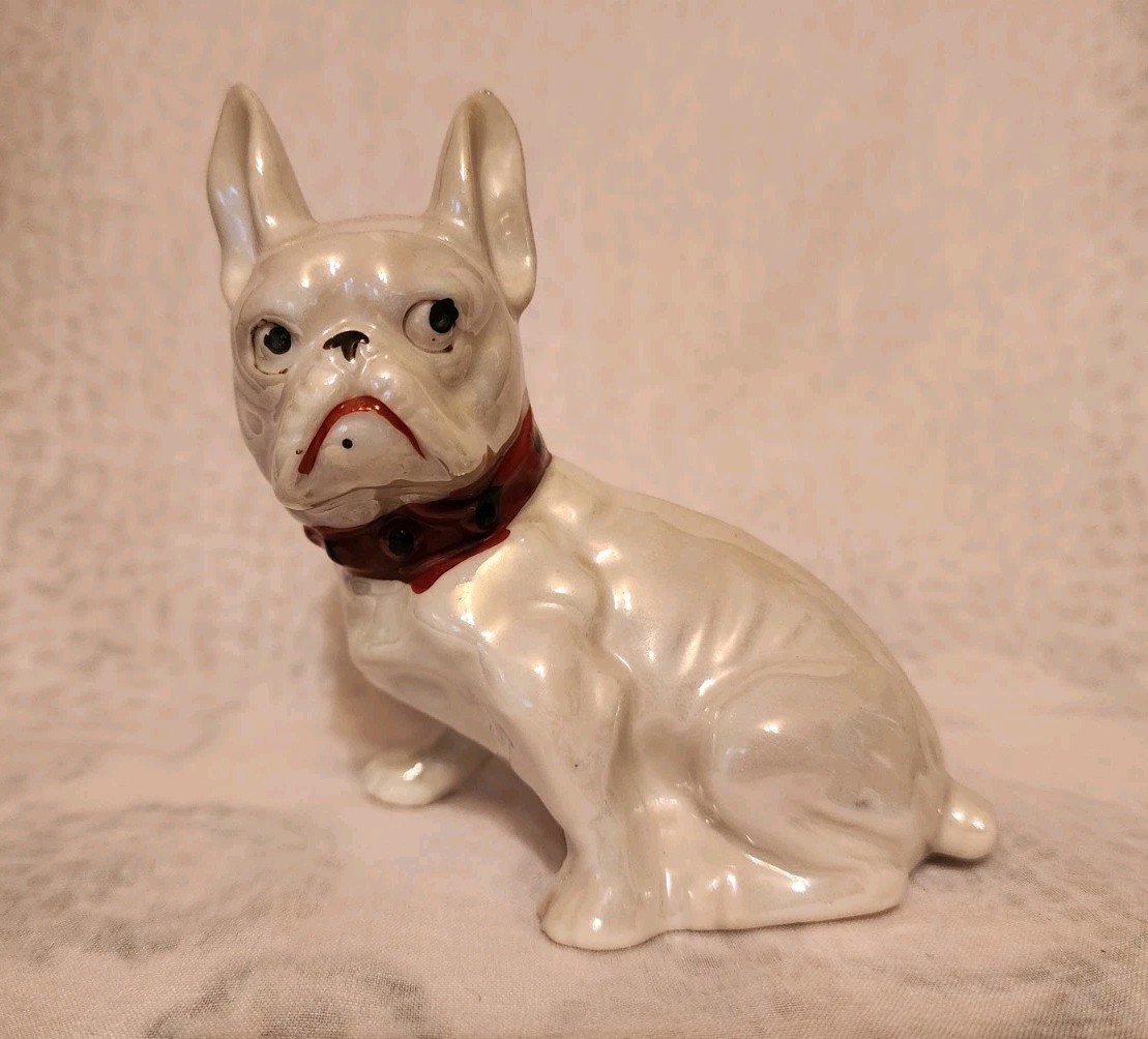 Vintage French Bulldog Porcelain Lusterware Figurine ~ Made in Japan