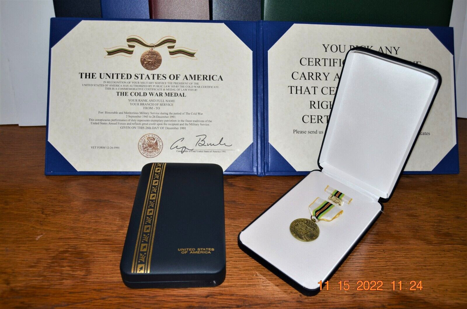 Full Size Cold War medal in a display box with Folder