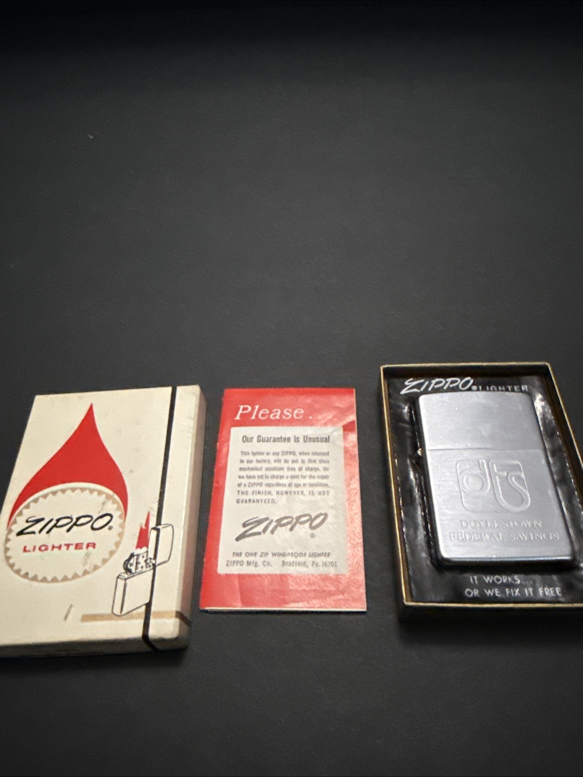 VINTAGE ZIPPO LIGHTER 1976 DOYLESTOWN FEDERAL SAVINGS WITH BOX