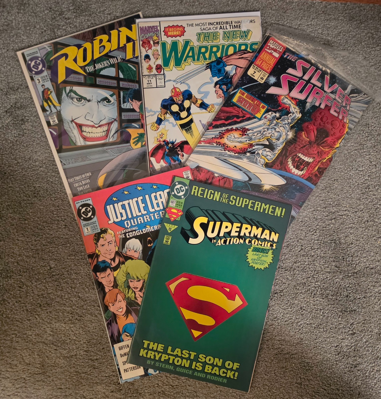 Vintage 1990s Comic Key Lot - 5 Books - Action Comics #687 Robin II Joker Homage