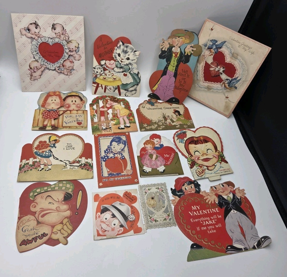 Vintage Valentine's Day Cards Lot 1930's mechanical die cut pop up moving Popeye