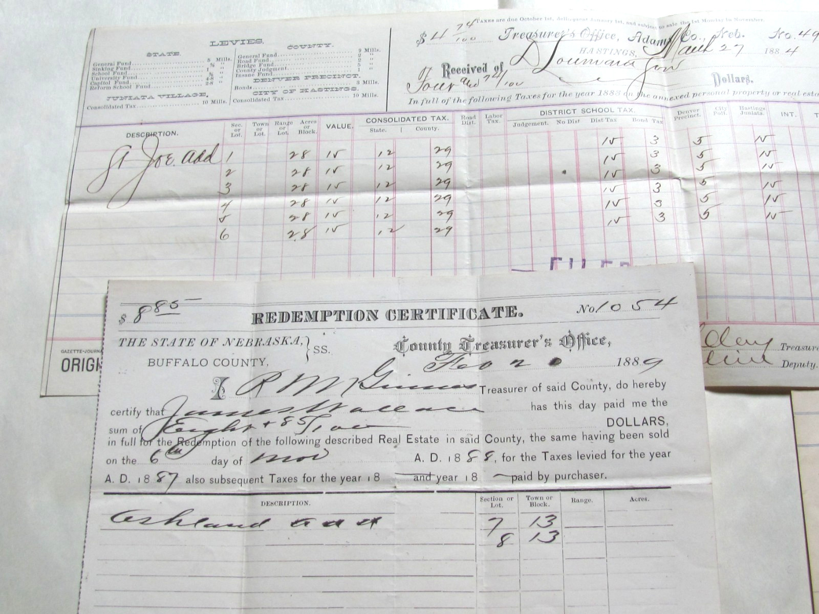 1880'S PROPERTY TAX PAY RECEIPT 5 NEBRASKA 4 BUFFALO COUNTY 1 ADAMS 1880'S PROPERTY TAX PAY RECEIPT 5 NEBRASKA 4 BUFFALO COUNTY 1 ADAMS