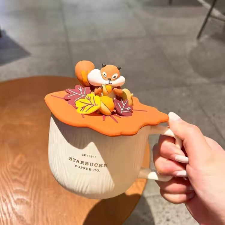 Starbucks Autumn Forest Animal Ceramic Mug, Squirrel Rabbit Fox, Collectible Cup