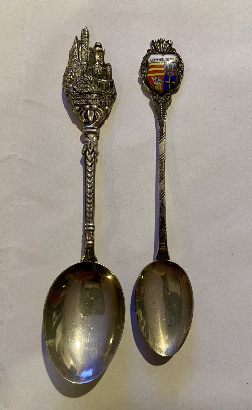 2 Vintage Fritz Reu 800 Silver Enamel Souvenir Spoons Neuschwanstein Lohne Oldbg