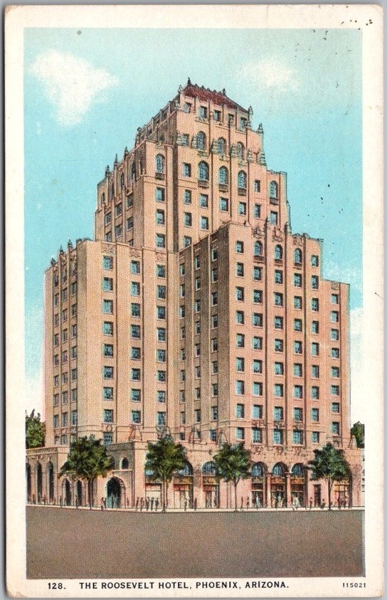 Phoenix, Arizona Postcard ROOSEVELT HOTEL Street View / Curteich 1928 Cancel