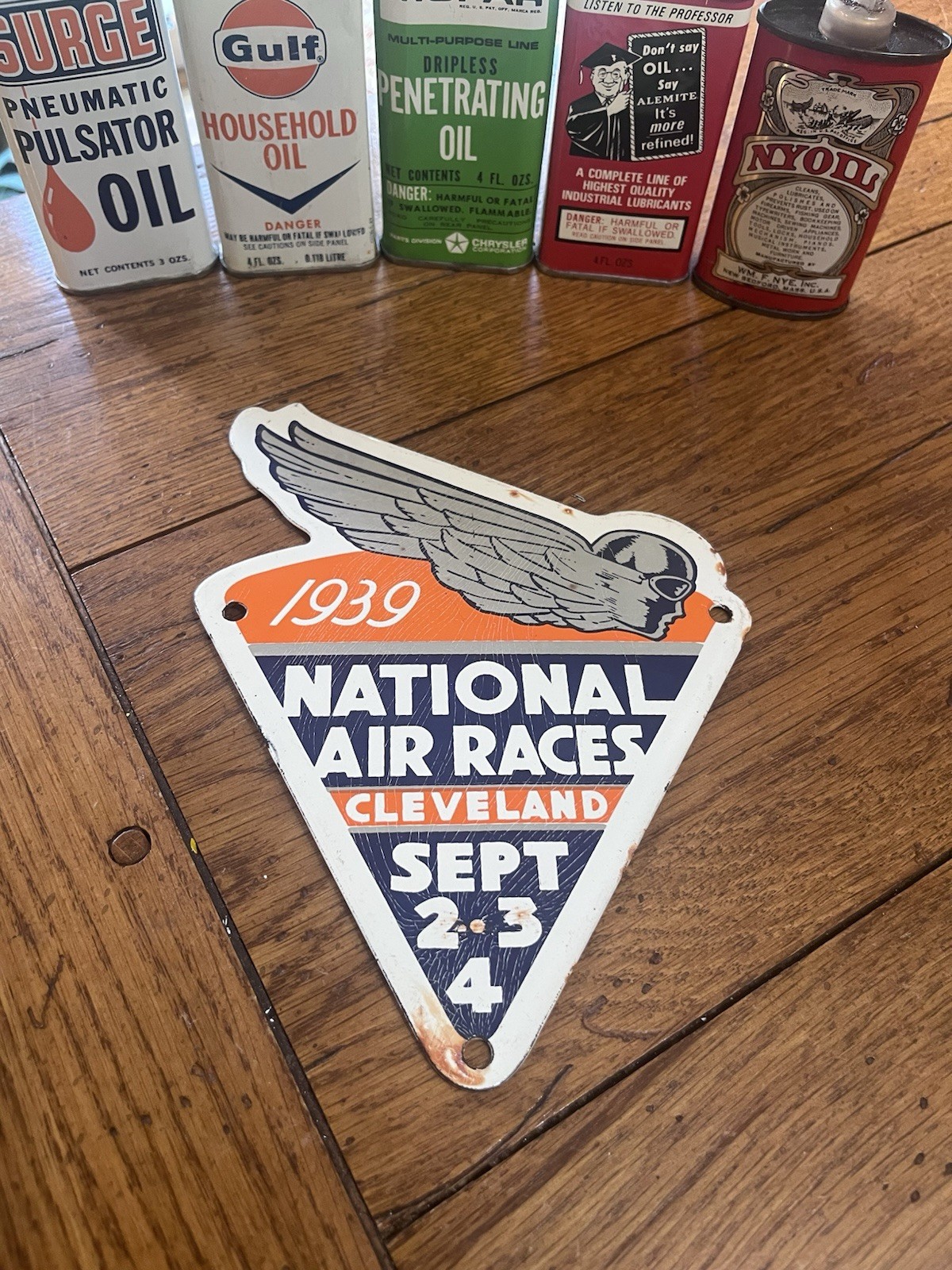 RARE 1939 NATIONAL AIR RACE CLEVELAND OHIO PORCELAIN SIGN AIRPLANE AVIATION