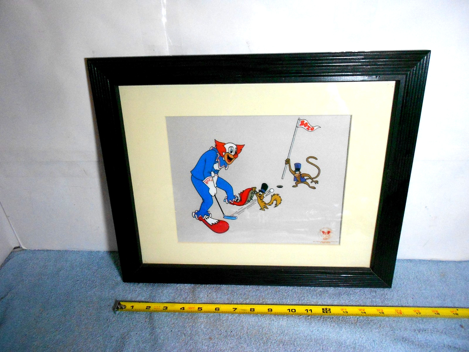 VINTAGE 1992 BOZO THE CLOWN GOLFING  SERIGRAPH CEL FRAMED    - 16 x 13 in - L558