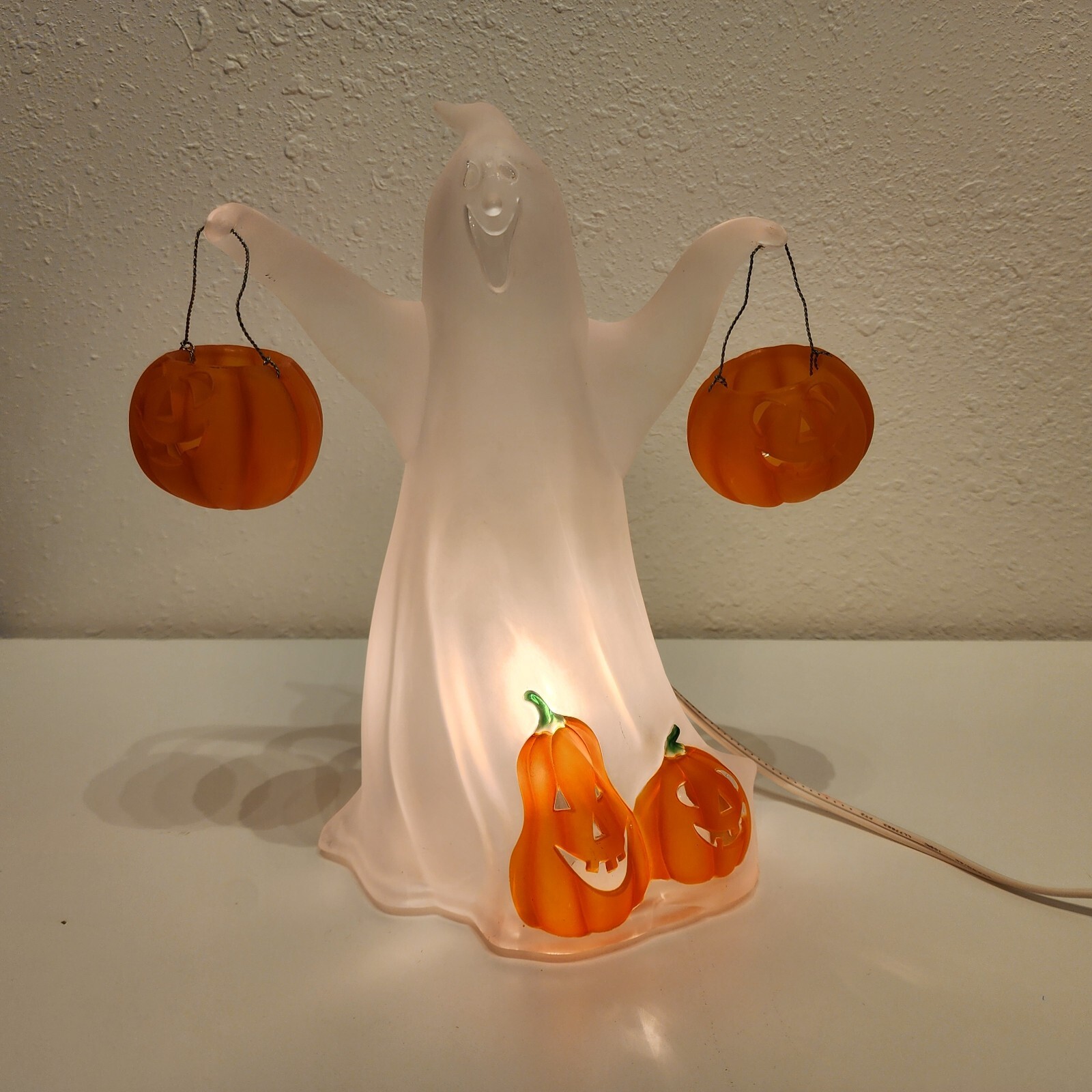 Vintage Acrylic Halloween Ghost Light Pumpkins Jack-O-Lantern Decor Boo