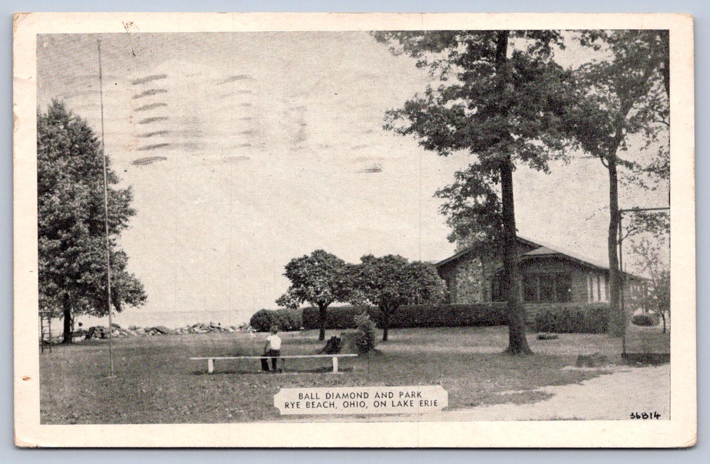 K67/ Rye Beach Ohio Postcard c1940s Baseball Diamond Field Park  105