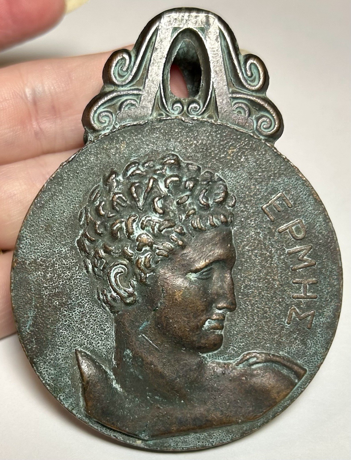 Antique OLYMPIA GREECE PAPER CLIP ~ PAPERWEIGHT Bronze EPMHS Hermes Greek Art