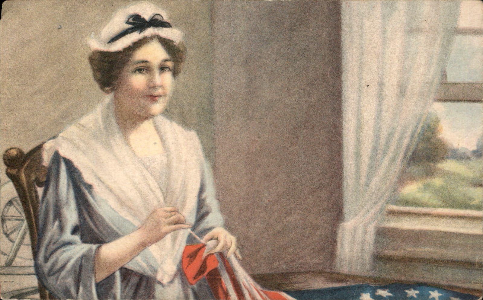 Betsy Ross sewing an American flag Historical Event c1910s Vintage Postcard