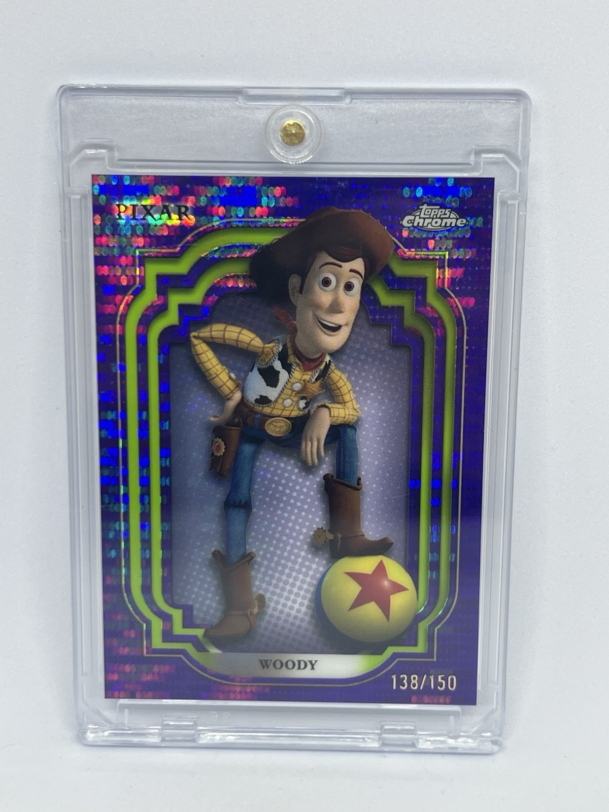 2024 Topps Chrome Disney Woody The Cowboy Purple/green Pulsar Refractor /150