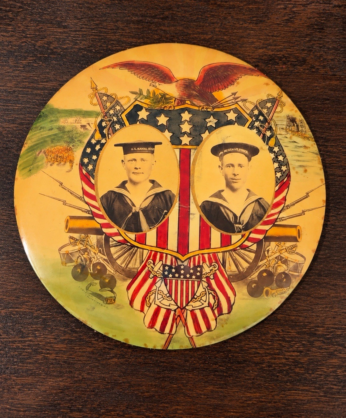 Rare WWI-Era U.S. Naval Reserve Double Sailor Patriotic Portrait Display