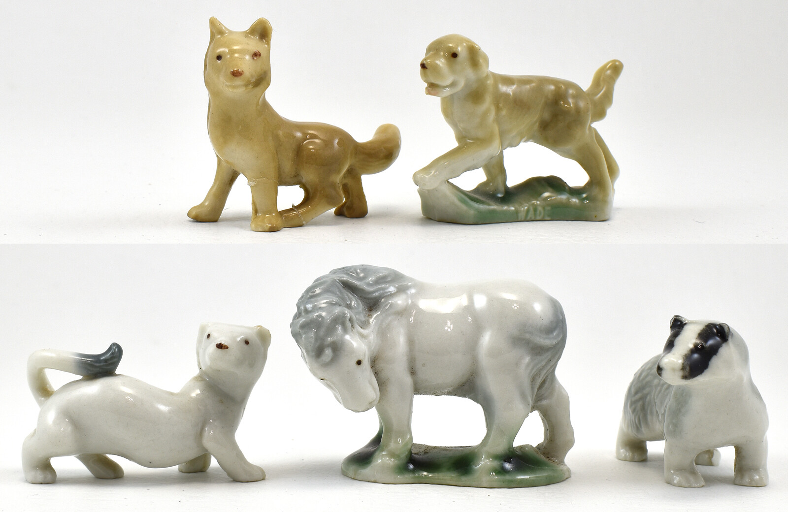 WADE WHIMSIES SET 3, 1955, COMPLETE SET OF 5 BADGER. PONY, FOX, STOAT,RETRIEVE,