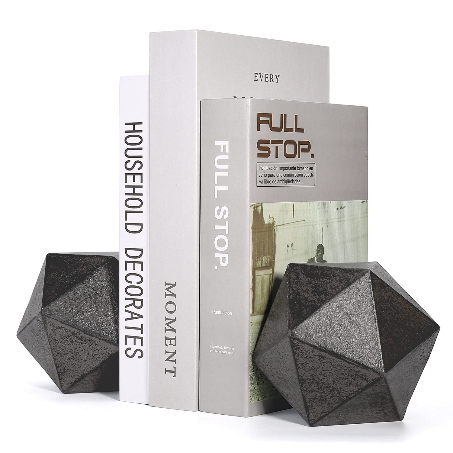 Geometric Black Cast Iron Bookends - Modern Decorative Ball Shaped Set of 2 for