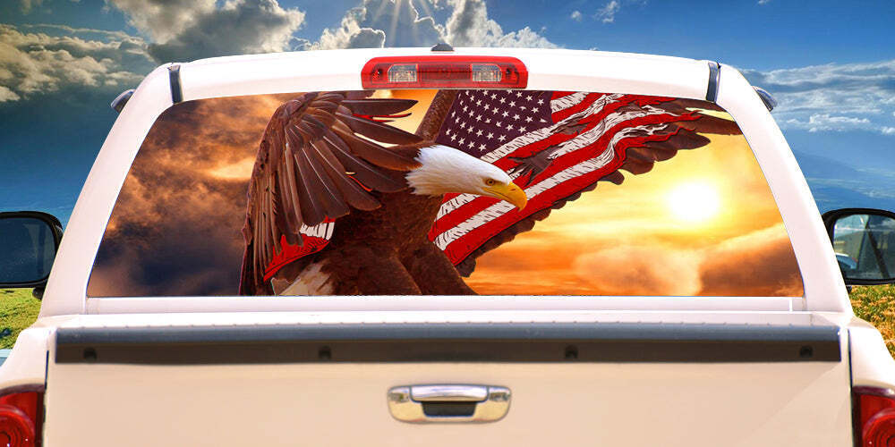 BALD EAGLE FLAG Rear Window Graphic truck view thru vinyl decal
