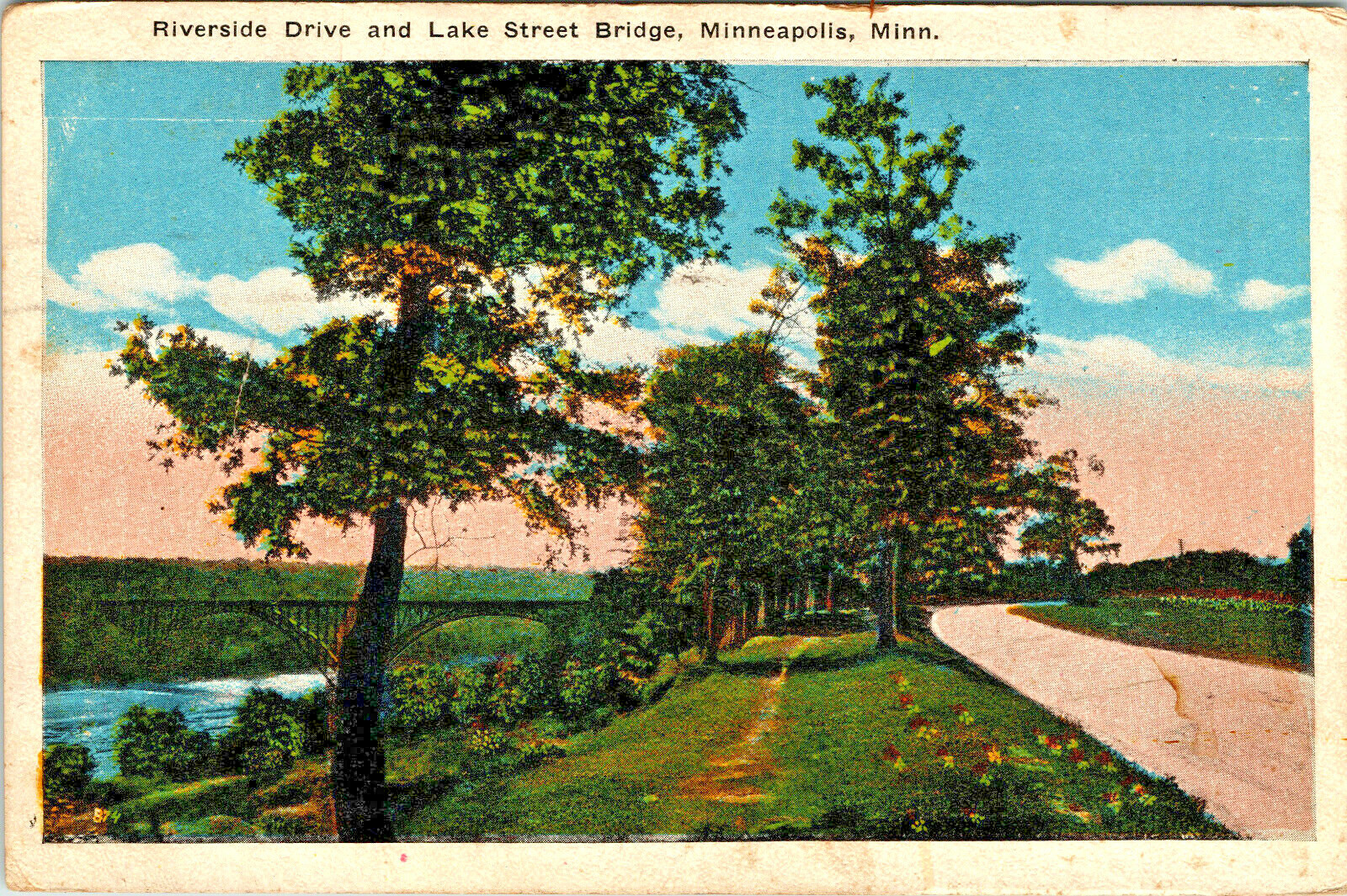 Minneapolis Minnesota~Riverside Drive & Lake Street Bridge~Vintage Postcard Minneapolis Minnesota~Riverside Drive & Lake Street Bridge~Vintage Postcard