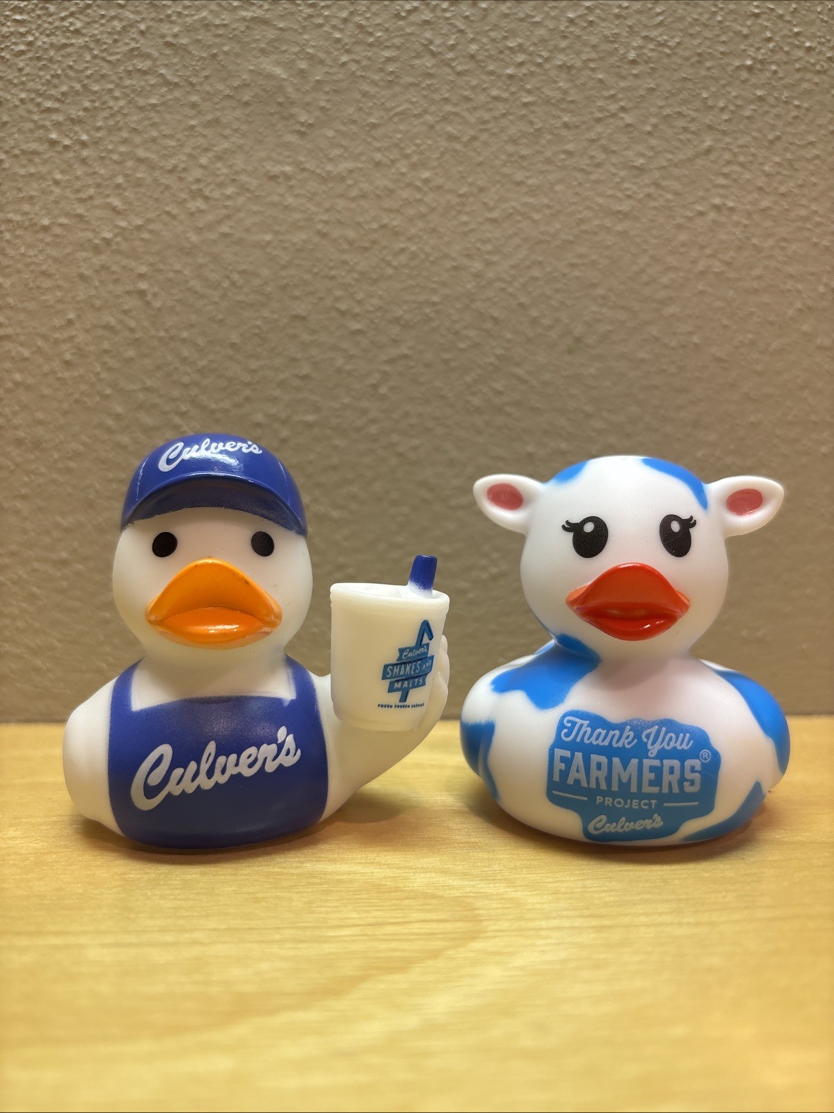 Culver's Rubber Duck Figurines Lot of 2- ThankYou Farmers Duck and Shake Duck