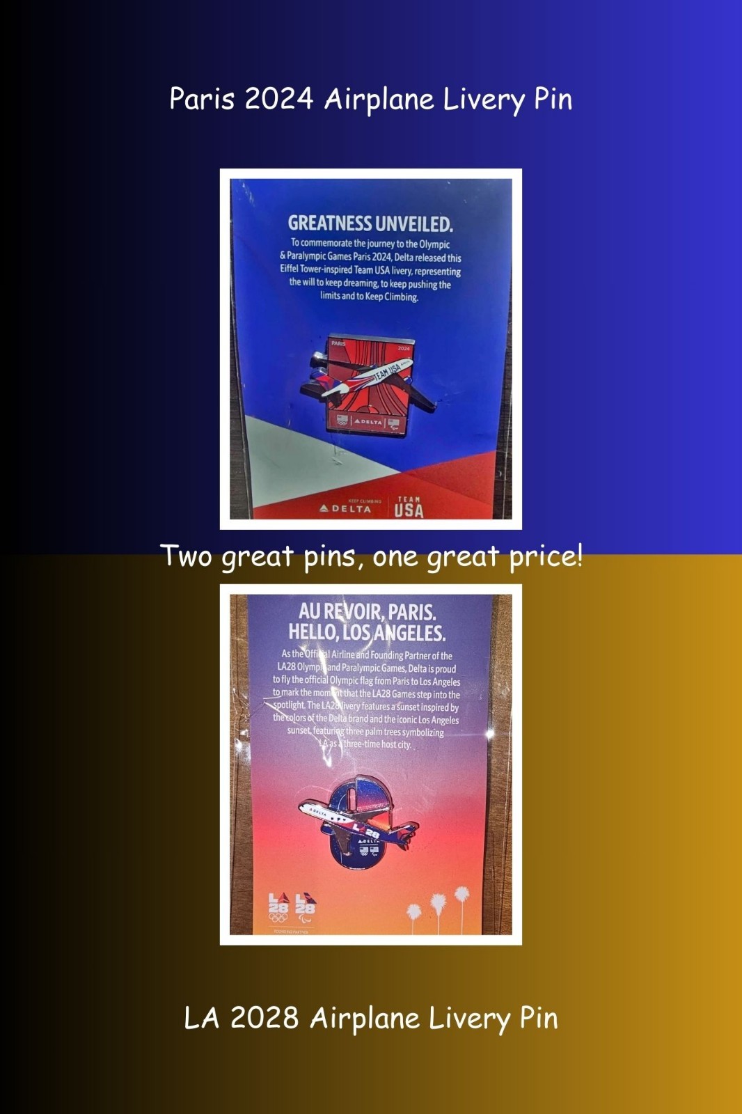 Team USA Paris 2024 & LA 2028 Delta Air Lines Pins Lot – Collectible, Bundle New